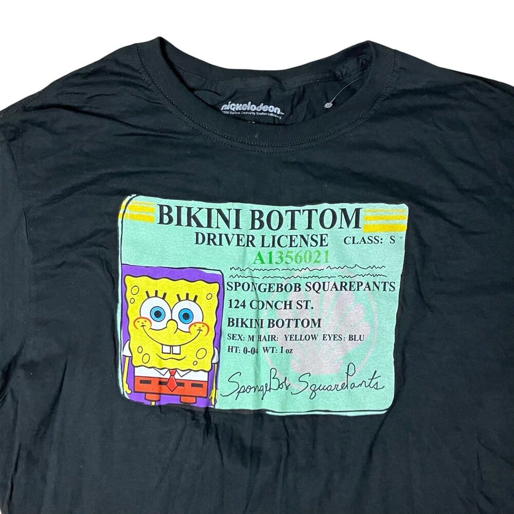Nickelodeon T-Shirt Mens Black SpongeBob Drivers License Bikini Bottom‎ Size M